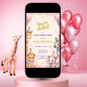 Invitation Fête d'anniversaire 5 ans Pink Glam Safari