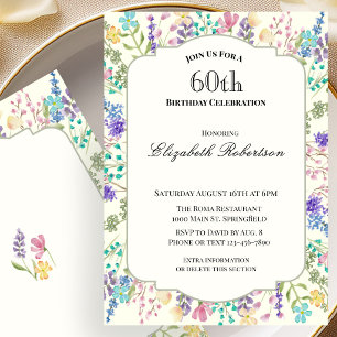 Invitation Fête d'anniversaire 60 ans aux fleurs sauvages col