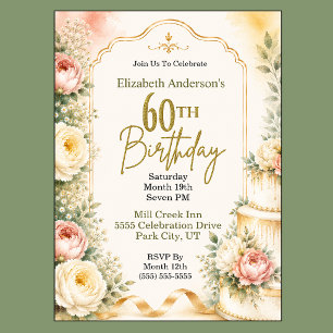 Invitation Fête d'anniversaire 60 ans Belle Pivoine