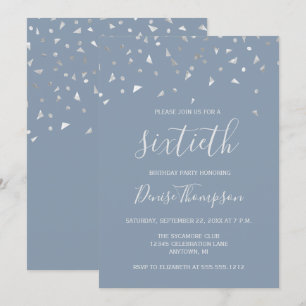 Invitation Fête d'anniversaire 60 ans Bleu Poussiéreux Confet