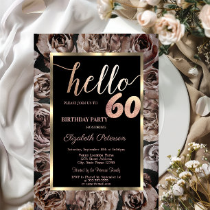 Invitation Fête d'anniversaire 60 ans Chic Roses Sombres Noir