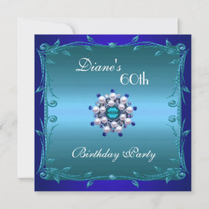 Invitation fête d'anniversaire 60 ans floral bleu 