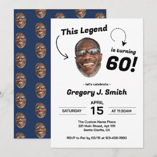 Invitation Fête d'anniversaire 60 ans homme photo de visage p