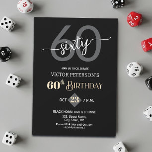 Invitation Fête d'anniversaire 60 ans Hommes Minimaliste Noir