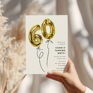 Invitation Fête d'anniversaire 60 ans Minimal Gold 60 Ballon