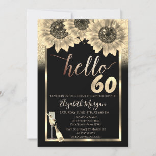 Invitation Fête d'anniversaire 60 ans Paillettes,Tournesols,V