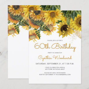 Invitation Fête d'anniversaire 60 ans Sunflower Floral