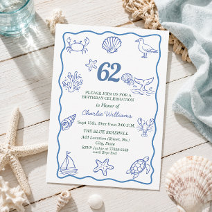Invitation Fête d'anniversaire 62 ans - Vie marine dessinée d