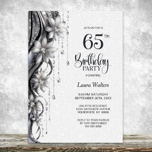 Invitation Fête d'anniversaire 65 ans Fleurs et Diamants