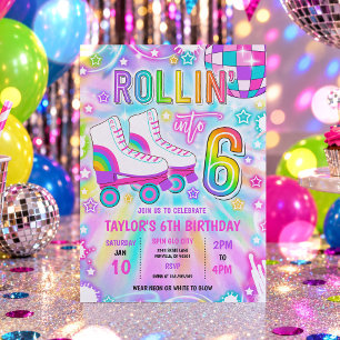 Invitation Fête d'anniversaire 6 ans Roller Skating Neon Glow