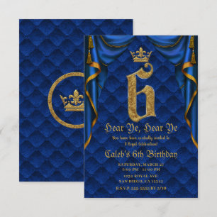 Invitation Fête d'anniversaire 6ÈME 6 SIX Couronne royale ble