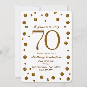 Invitation Fête d'anniversaire 70 ans 70 White & Gold Glitter