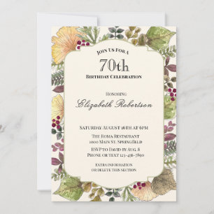 Invitation Fête d'anniversaire 70 ans aux feuilles d'automne 