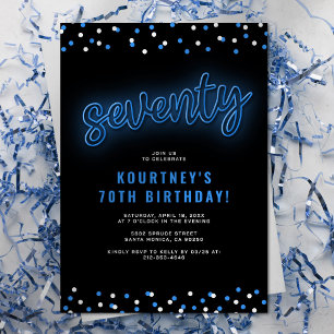 Invitation Fête d'anniversaire 70 ans Bleu Néon Adulte