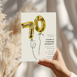 Invitation Fête d'anniversaire 70 ans Minimal Gold 70 Ballon