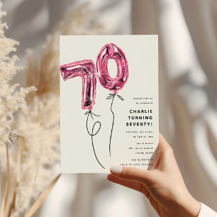 Invitation Fête d'anniversaire 70 ans Minimal Rose 70 Ballon