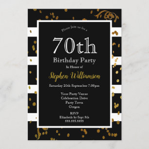 Invitation Fête d'anniversaire 70 ans Noir et Blanc   Paillet