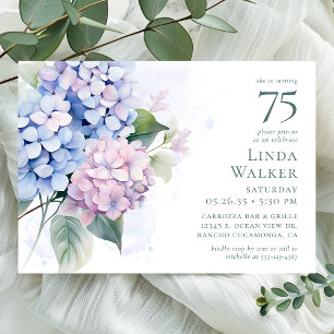Invitation Fête d'anniversaire 75 ans aux Hydrangeas Bleus Ro