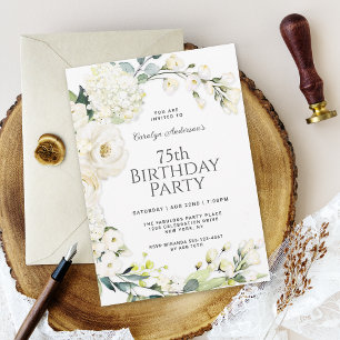 Invitation Fête d'anniversaire 75 ans Cottage Fleur Blanche