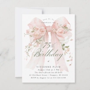 Invitation FÊTE D'ANNIVERSAIRE 75 ANS Élégant floral rose