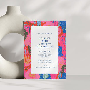 Invitation Fête d'anniversaire 75 ans Floral Rouge Moderne Co
