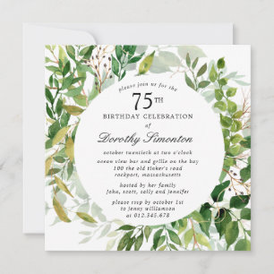 Invitation Fête d'anniversaire 75 ans Moderne Botanique verte