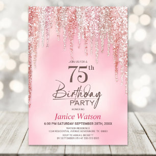 Invitation Fête d'anniversaire 75 ans Paillettes Roses