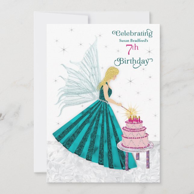 Invitation Fête d'anniversaire 7 ans. Bougies d'éclairage pou (Devant)