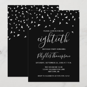 Invitation Fête d'anniversaire 80 ans avec confettis argentés