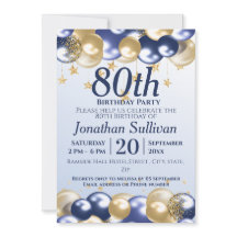 Fête d'anniversaire 80 ans ballons dorés marine