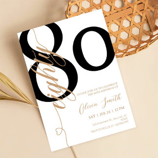 Invitation Fête d'anniversaire 80 ans Blanche & Or Moderne