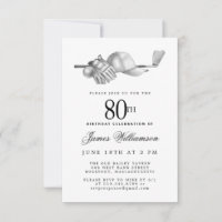 Fête d'anniversaire 80 ans Élégant Noir Blanc Golf