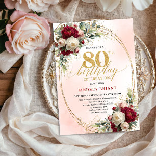 Invitation Fête d'anniversaire 80 ans Floral Boho Chic Bourgo