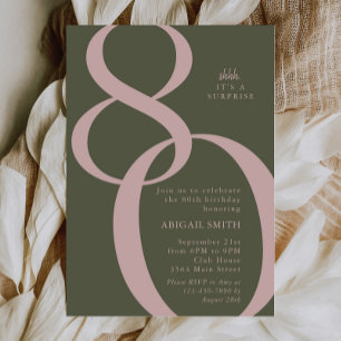 Invitation Fête d'anniversaire 80 ans surprise rose vert Chut