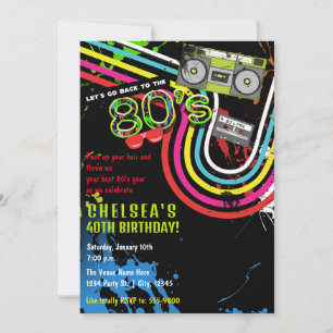 Invitation Fête d'anniversaire 80's Party Retro Grunge