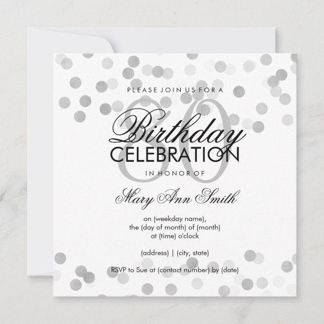 Invitation Fête d'anniversaire 80th Silver Foil Parties scint (Devant)