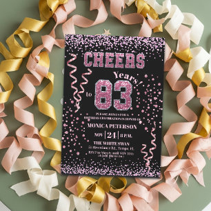 Invitation Fête d'anniversaire 83 ans Strass Rose Pailletés