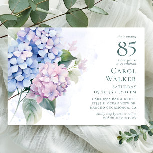 Invitation Fête d'anniversaire 85 ans aux Hydrangeas Rose Ble