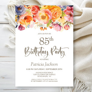 Invitation Fête d'anniversaire 85 ans Floraison printanière v
