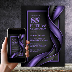 Invitation Fête d'anniversaire 85 ans moderne noir et violet