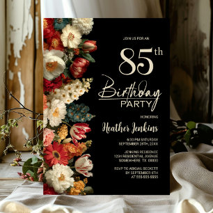 Invitation Fête d'anniversaire 85 ans Vibrant Moody Floral No
