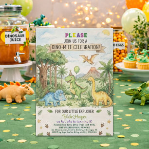 Invitation Fête d'anniversaire 8 ans Dinosaures Aquarelle Vol