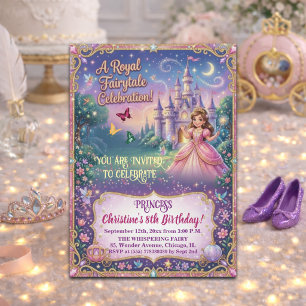 Invitation Fête d'anniversaire 8 ans Princesse Château de Con