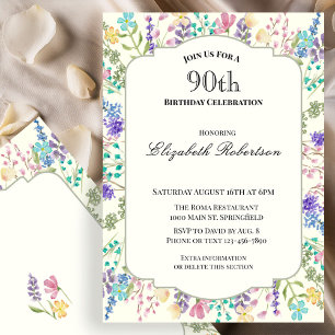 Invitation Fête d'anniversaire 90 ans aux fleurs sauvages col
