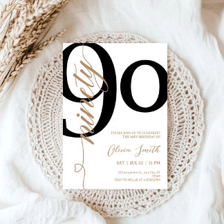 Invitation Fête d'anniversaire 90 ans Blanche & Or Moderne