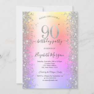 Invitation Fête d'anniversaire 90 ans Silver Sparkle Diamonds