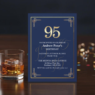 Invitation Fête d'anniversaire 95 ans Elegant Blue Gold
