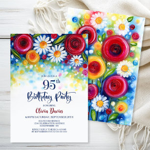 Invitation Fête d'anniversaire 95 ans Floral Coloré