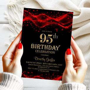 Invitation Fête d'anniversaire 95 ans moderne noir et rouge