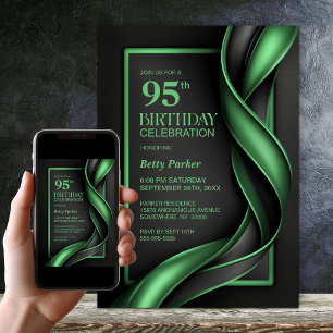 Invitation Fête d'anniversaire 95 ans moderne noir et vert